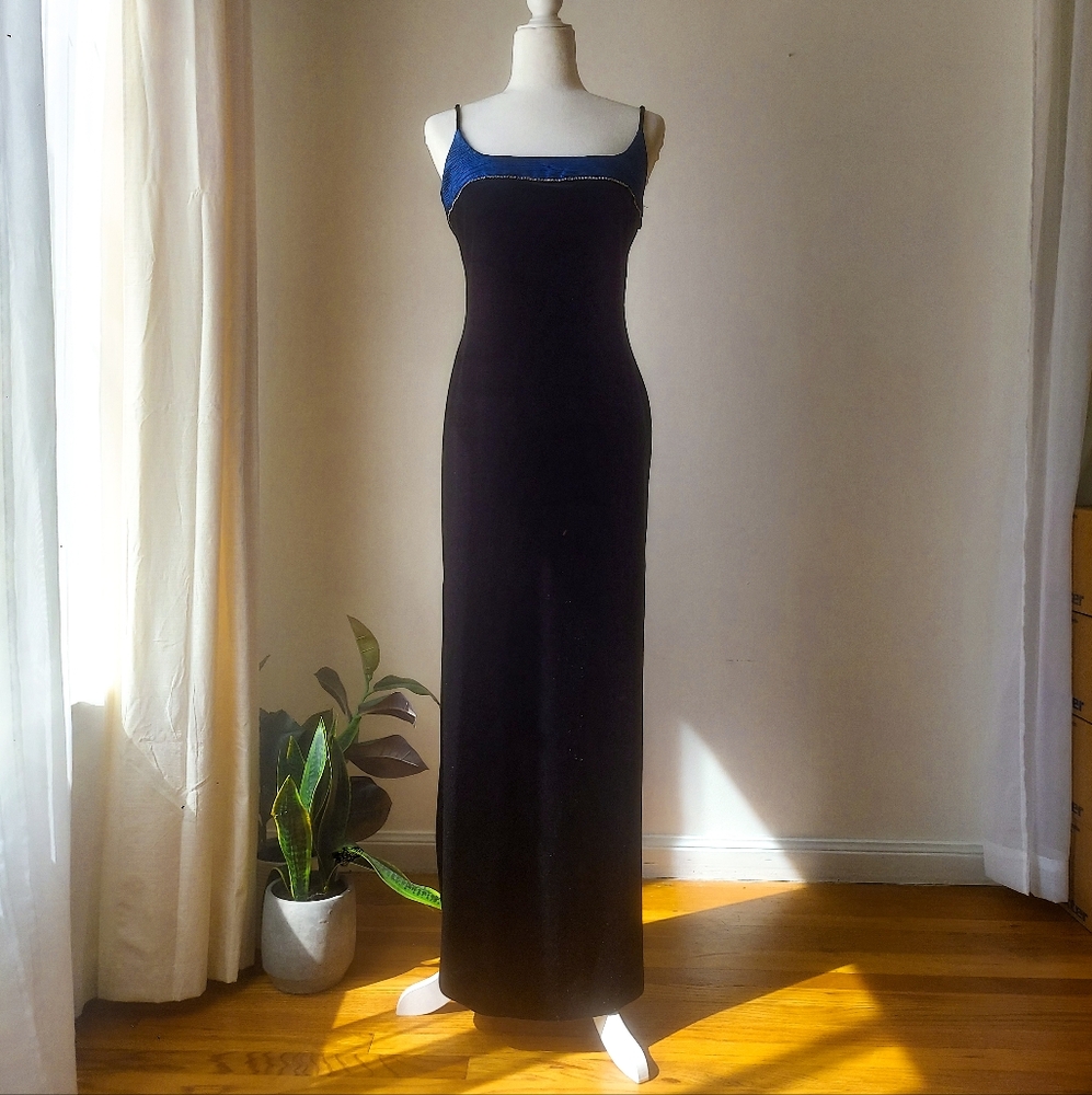 Sold Y2k, Betsy & Adam by JasLene, Velvet, Maxi Dress, Black&Shimmer Blue, S